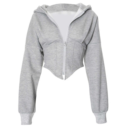 grey corset detail zip up hoodie boogzel clothing