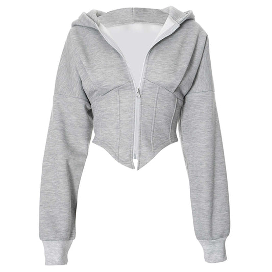 grey corset detail zip up hoodie boogzel clothing
