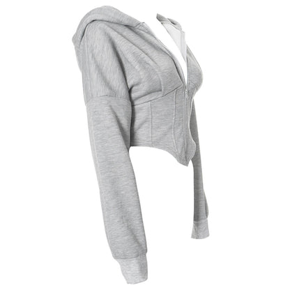 grey corset detail zip up hoodie boogzel clothing