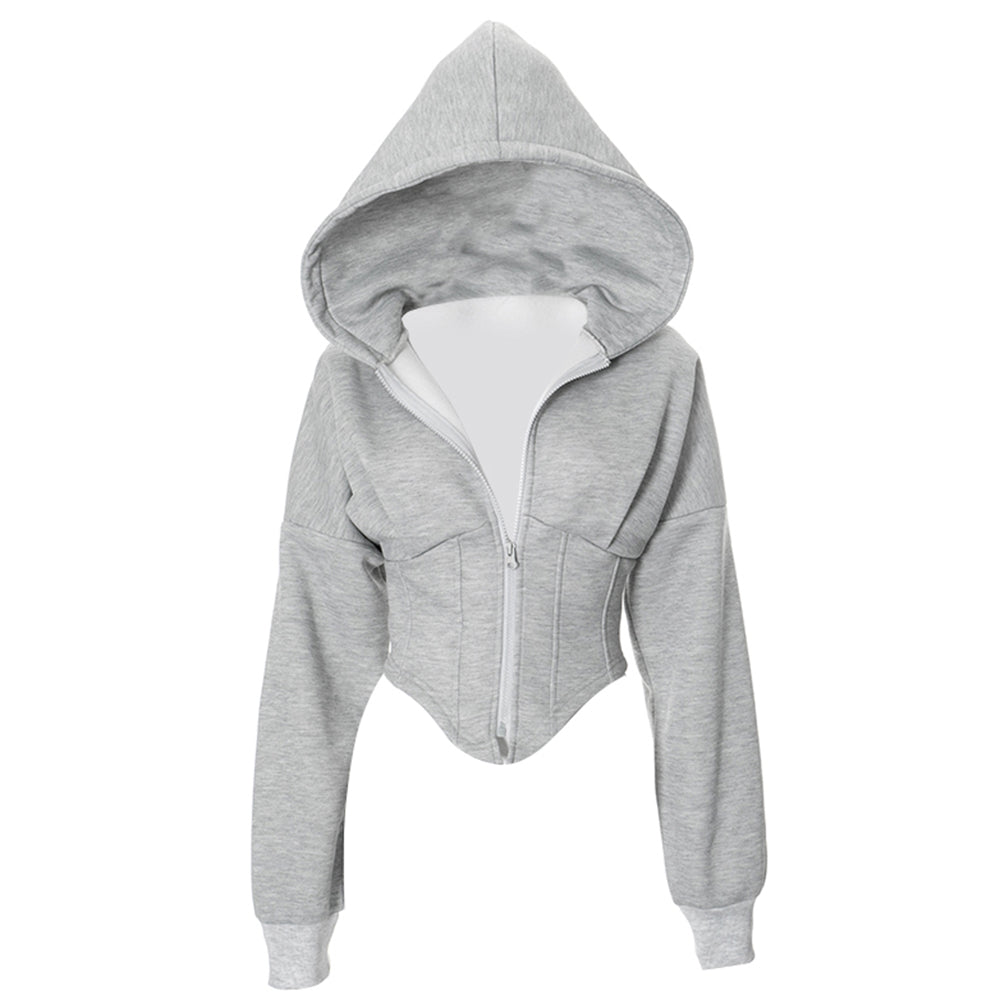 grey corset detail zip up hoodie boogzel clothing