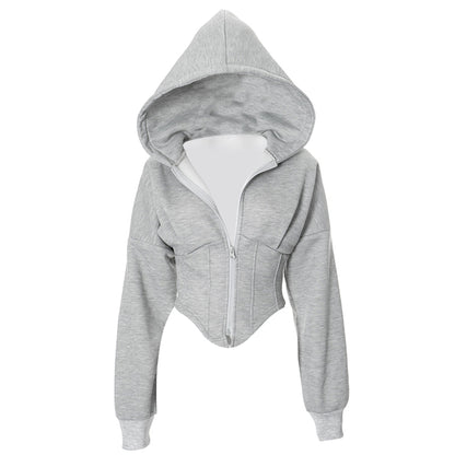 grey corset detail zip up hoodie boogzel clothing