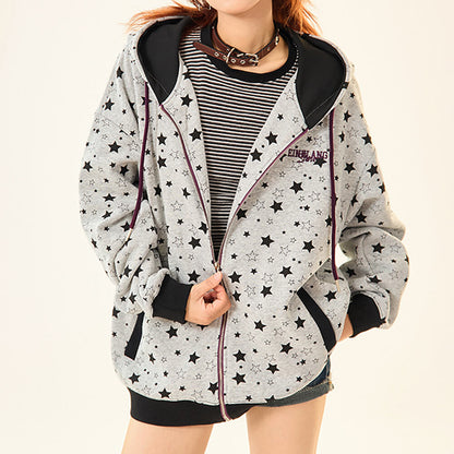 grey star print zip up hoodie boogzel clothing