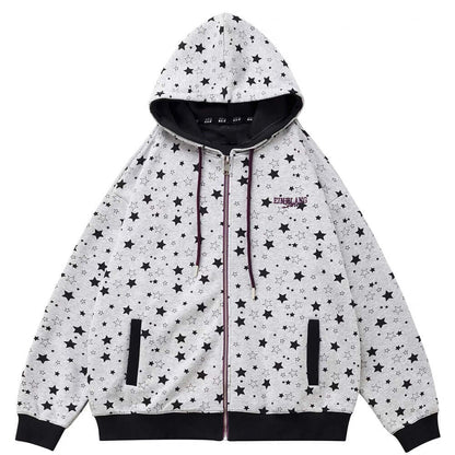 grey star print zip up hoodie boogzel clothing