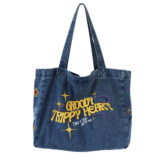 Y2K Heart Blue Denim Bag