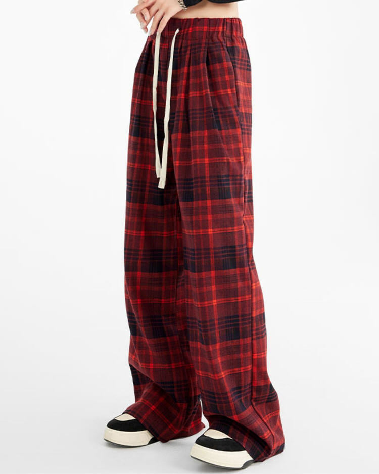 Casual Red Plaid Pants