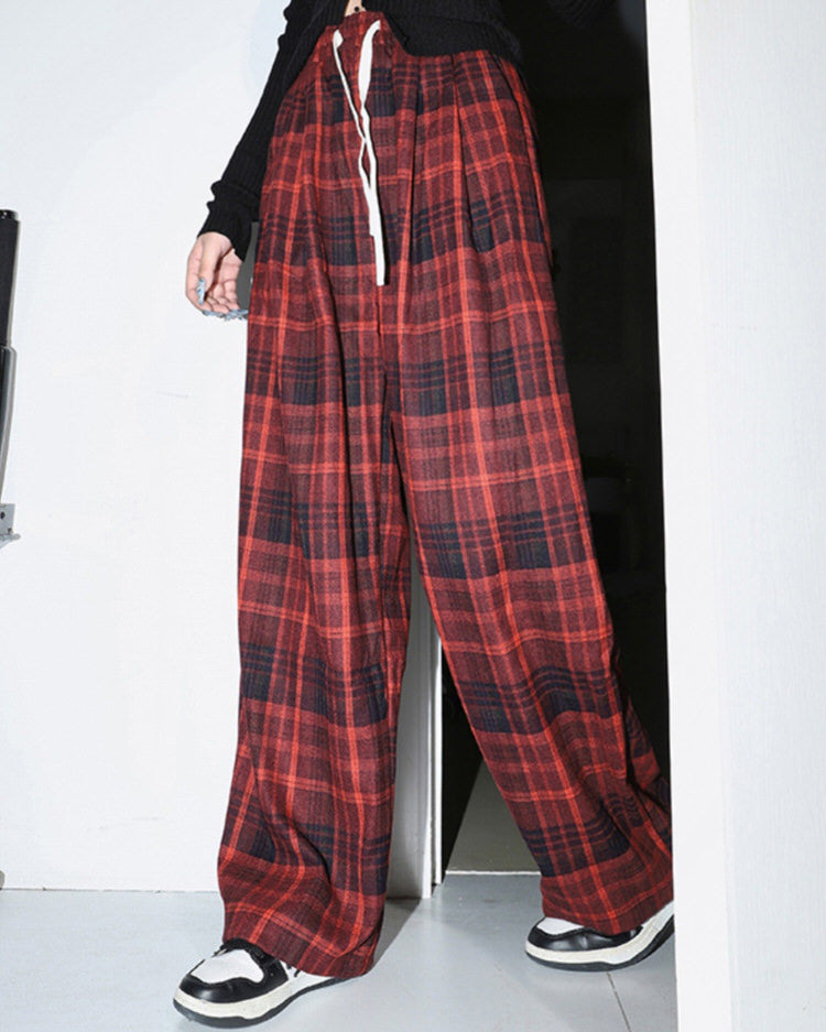 Casual Red Plaid Pants