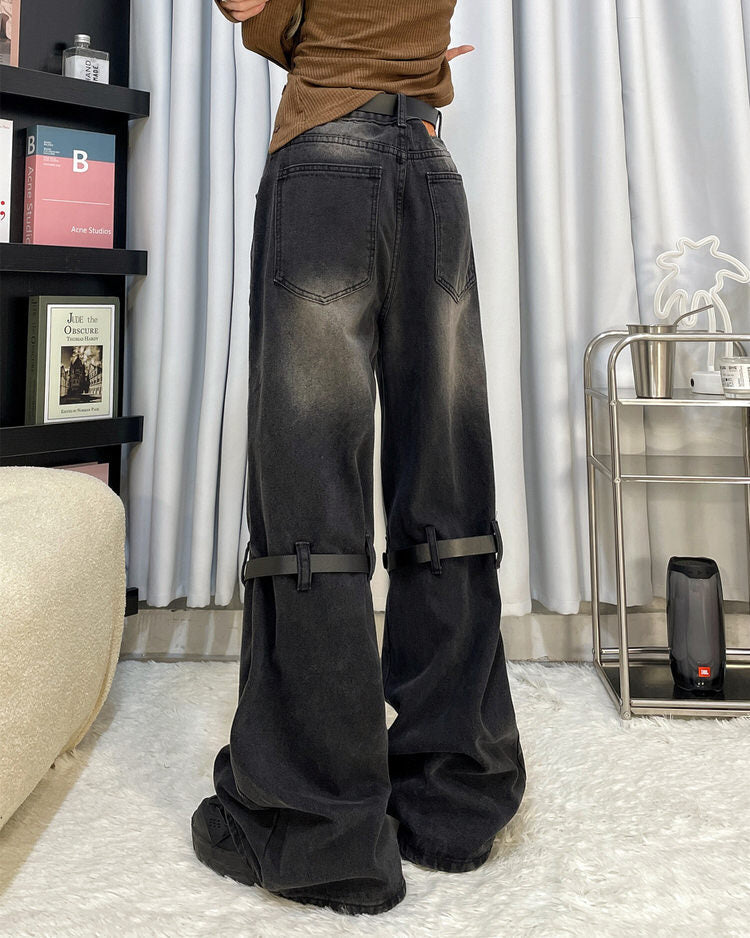 Black Knee Buckle Jeans