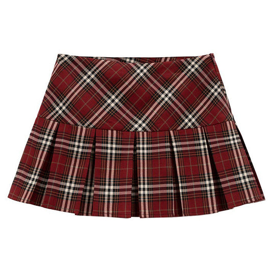 Red Plaid Pleated Skirt