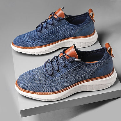 Men's Shoes Beige Knit Lace-Up Sneakers with Lightweight