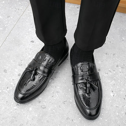 Men's Green Faux Leather Loafers with Crocodile Embossed