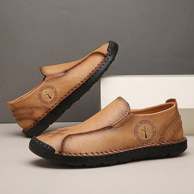 Men's Beige Genuine Faux Leather Moccasins – Handmade