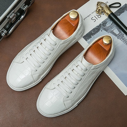 Men's White Crocodile Pattern Casual Sneakers – Stylish
