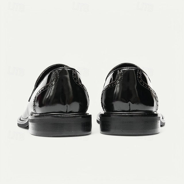 Men's Black Premium Cowhide Slip-On Loafers with Decorative