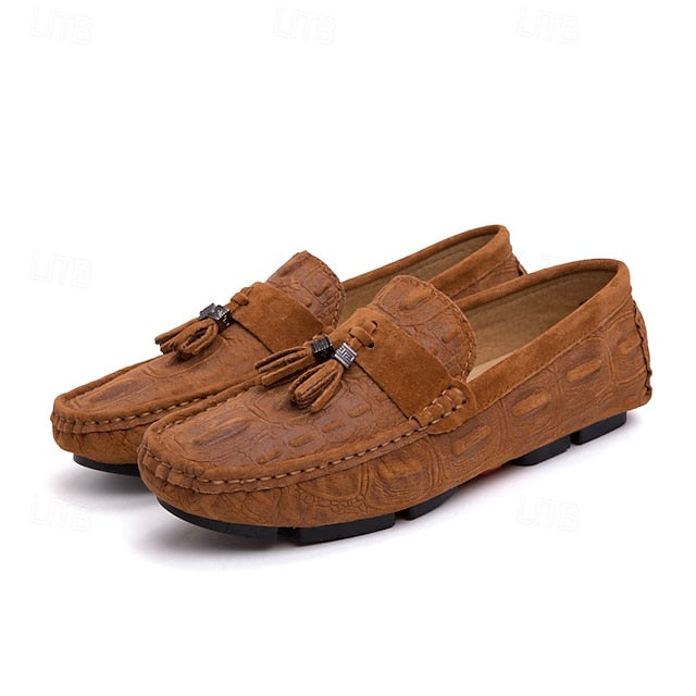 Men's Brown Faux Suede Loafers with Tassel Detail and
