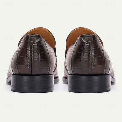 Men's Classic Brown Crocodile Pattern Leather Dress Shoes -