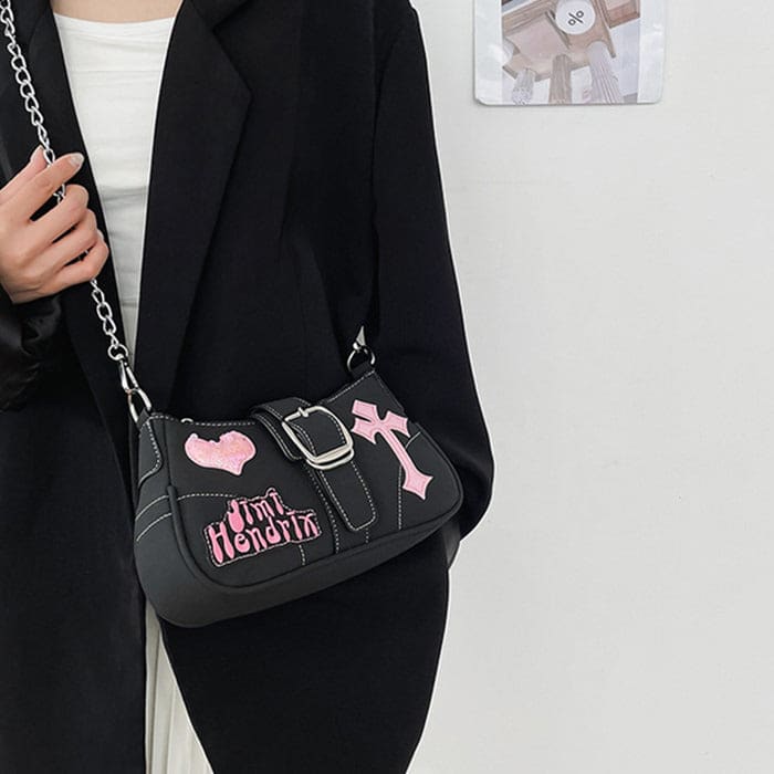 Heart Cross Baguette Bag - Standart / Black - Handbags