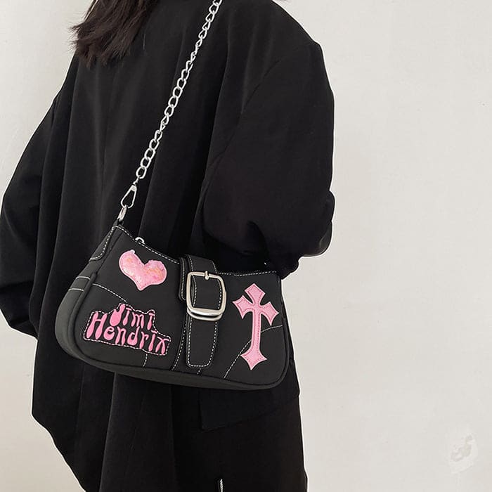 Heart Cross Baguette Bag - Standart / Black - Handbags