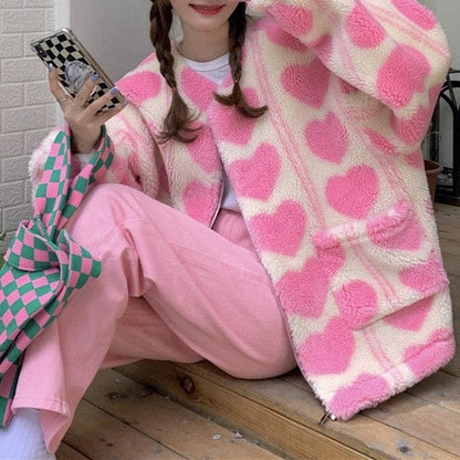 Heart Furry Zip Jacket - Jackets
