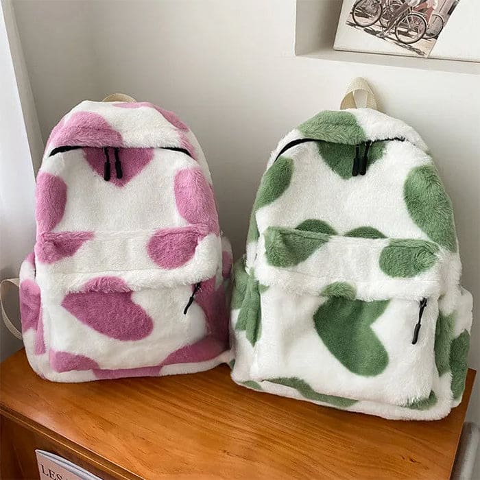 Heart Fuzzy Backpack - Backpacks