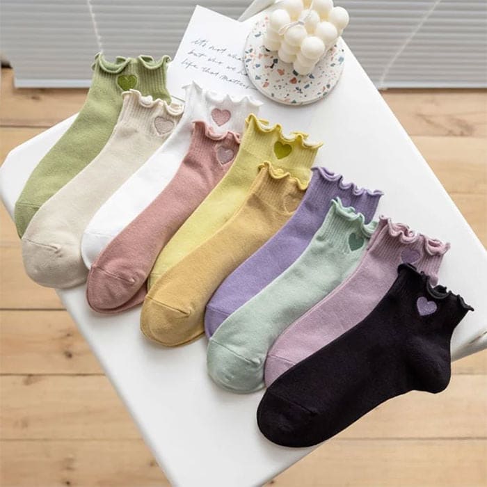 Heart Short Socks - White - Socks