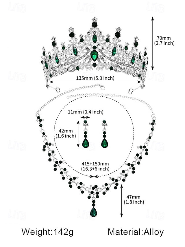 Necklace Set and Tiara Gold-Plated Diamond Crown – Sparkling