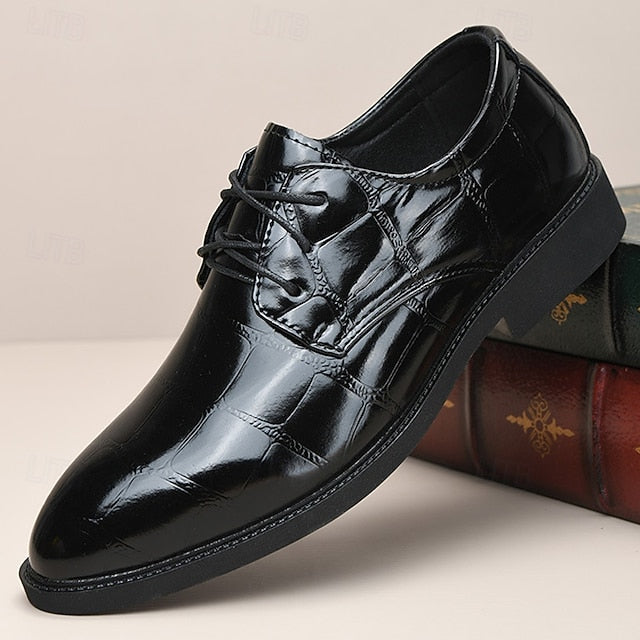 Leather Brown Men's Shoes Crocodile-Pattern Dress