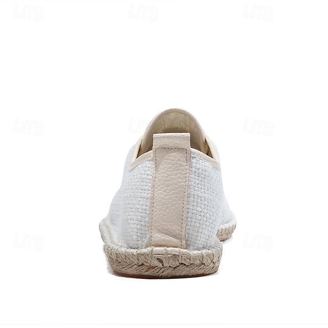 Men's Beige Canvas Lace-Up Espadrille Shoes with Jute Rope