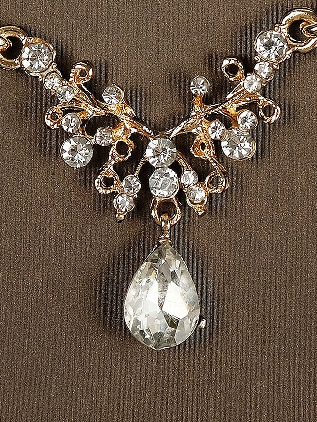 Necklace Set and Tiara Gold-Plated Diamond Crown – Sparkling
