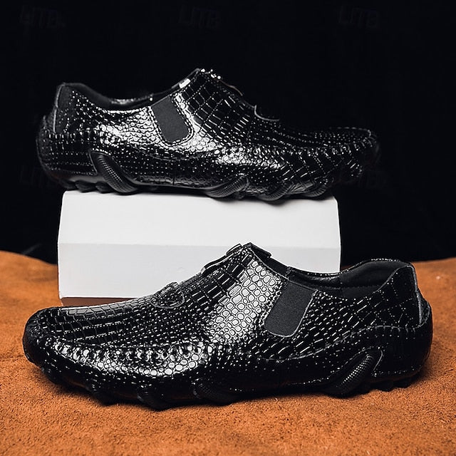 Men's Crocodile Pattern Leather Loafers - Stylish Slip-On