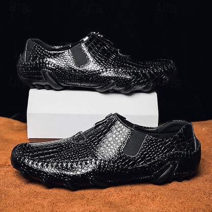 Men's Crocodile Pattern Leather Loafers - Stylish Slip-On