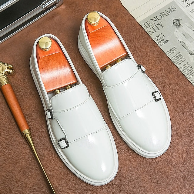 Men's White Monk Strap Slip-On Loafers – Elegant Casual