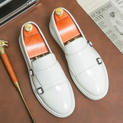 Men's White Monk Strap Slip-On Loafers – Elegant Casual