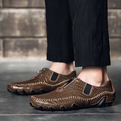 Men's Crocodile Pattern Leather Loafers - Stylish Slip-On