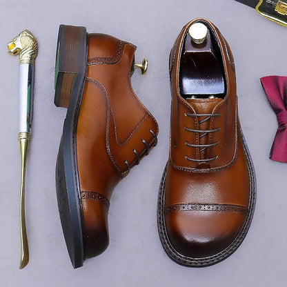 Toe Oxford Genuine Men's First Shoes- Leather Dress Cap