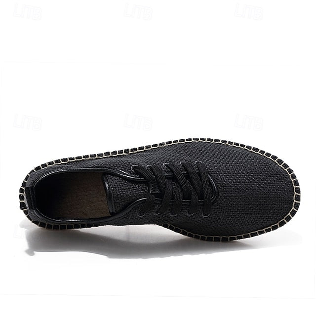 Men's Beige Canvas Lace-Up Espadrille Shoes with Jute Rope