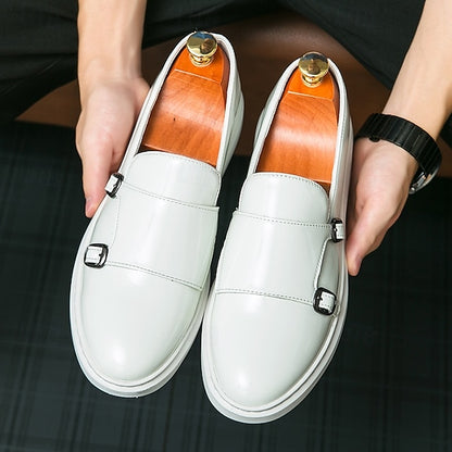 Men's White Monk Strap Slip-On Loafers – Elegant Casual