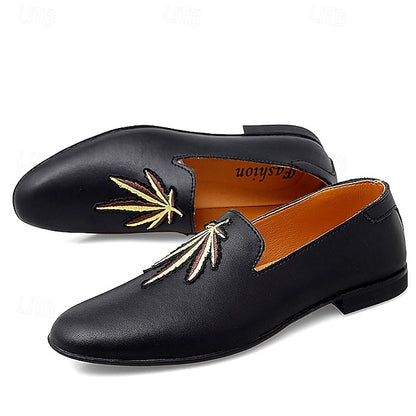 Men's Prom Shoes - White Faux Leather Loafers with Feather