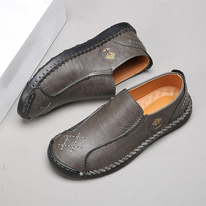 Men's Beige Genuine Faux Leather Moccasins – Handmade