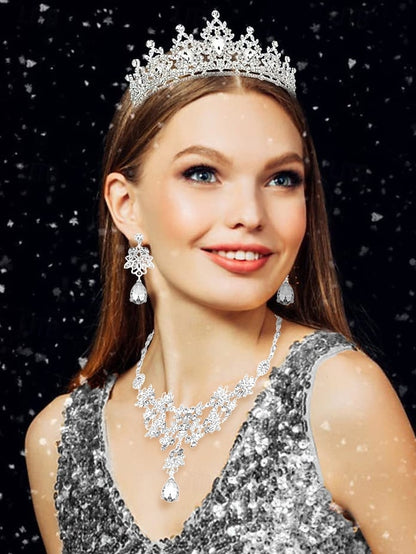 Elegant – Tiara Jewelry and Silver Rhinestone Set Women's