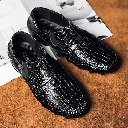 Men's Crocodile Pattern Leather Loafers - Stylish Slip-On