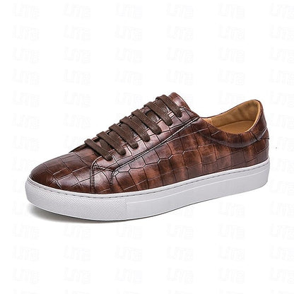 Men's White Crocodile Pattern Casual Sneakers – Stylish
