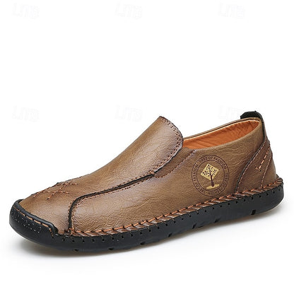 Men's Beige Genuine Faux Leather Moccasins – Handmade