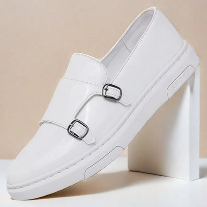 Men's White Monk Strap Slip-On Loafers – Elegant Casual