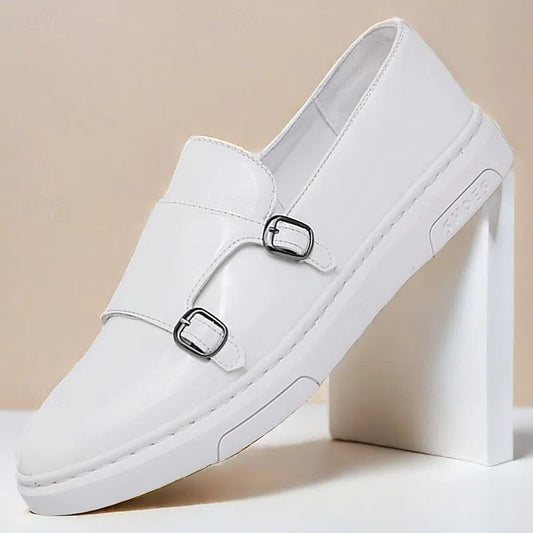 Men's White Monk Strap Slip-On Loafers – Elegant Casual