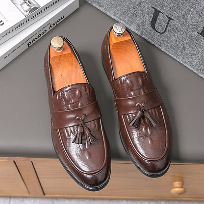 Men's Green Faux Leather Loafers with Crocodile Embossed