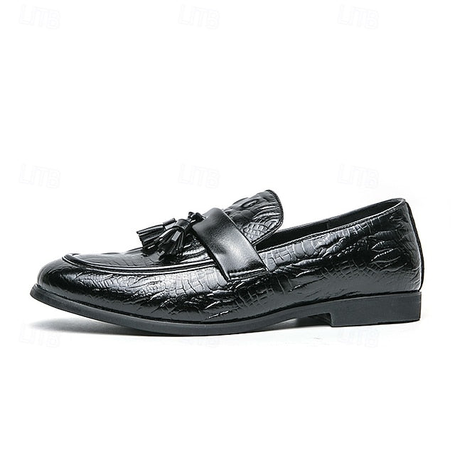 Men's Green Faux Leather Loafers with Crocodile Embossed