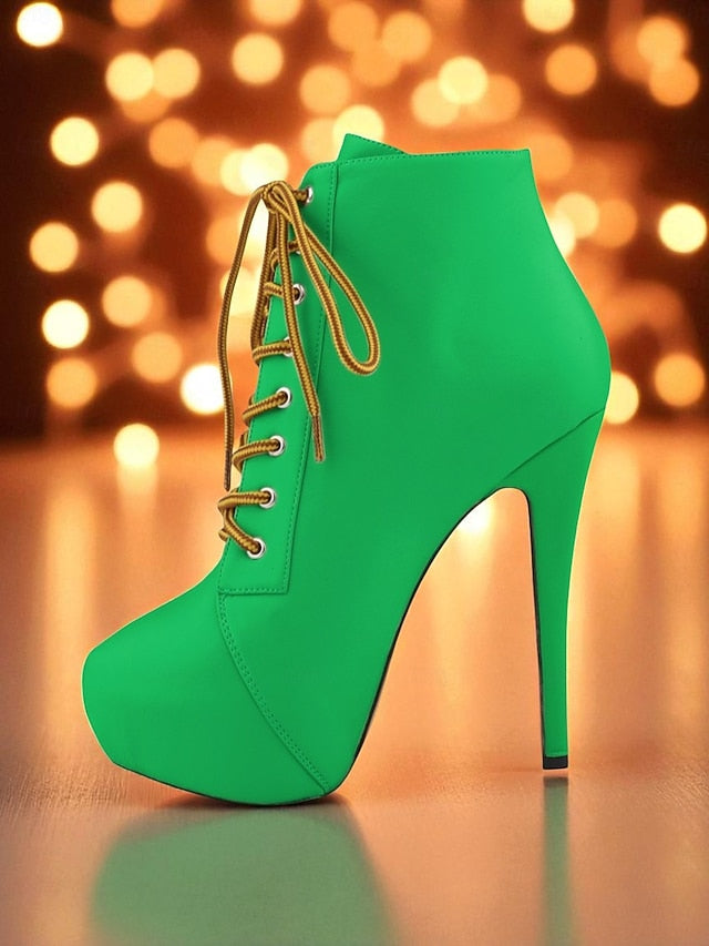 Faux Ankle Women's Lace-Up Boots Beige Platform - Leather