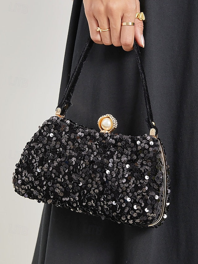 Pearl Sequin Black Accent – with Clutch Women's Evening