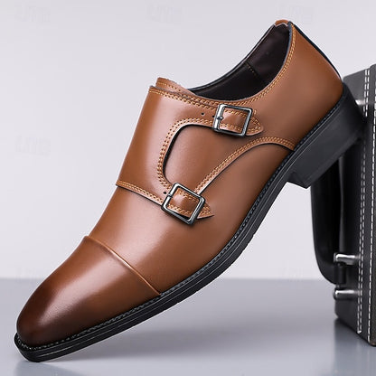 Strap Elegant Men's Shoes Dress Monk – Double Leather