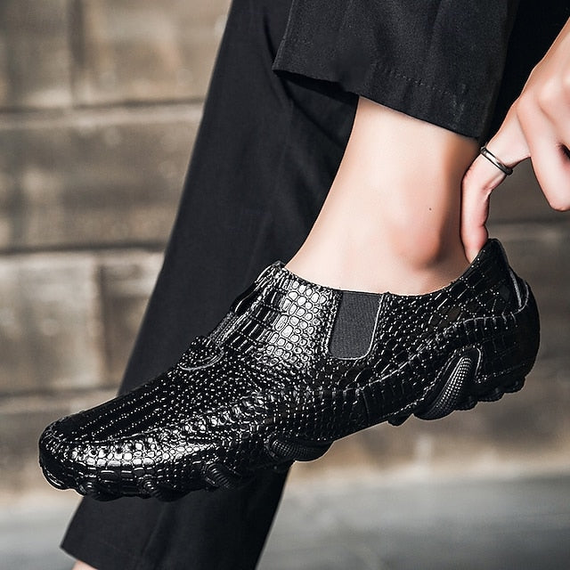 Men's Crocodile Pattern Leather Loafers - Stylish Slip-On